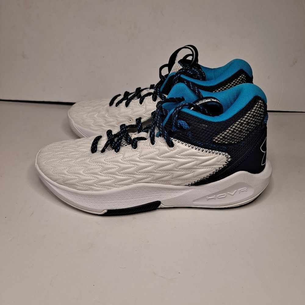 Under Armour Unisex 8 HOVR Havoc 5 Clone Basketball Shoes White Blue W 9.5/M 8